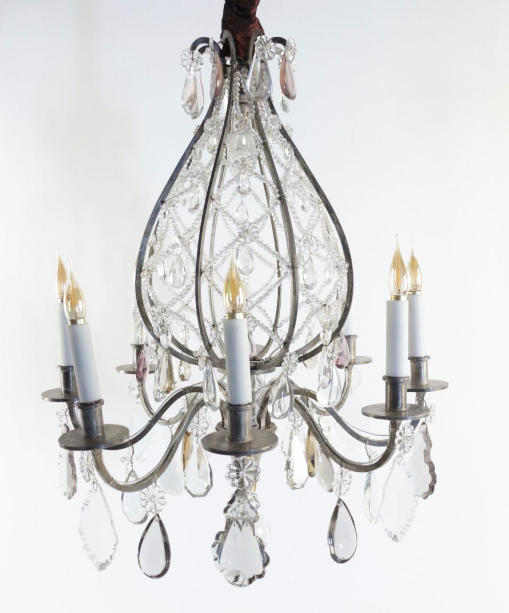 Beautiful Hot Air Balloon Style Chandelier In Silvered Bronze Of The 19th Century -photo-3