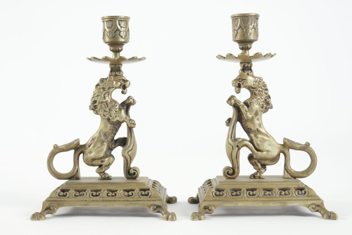 Pair Of Candlesticks From The 19th Century In Bronze 