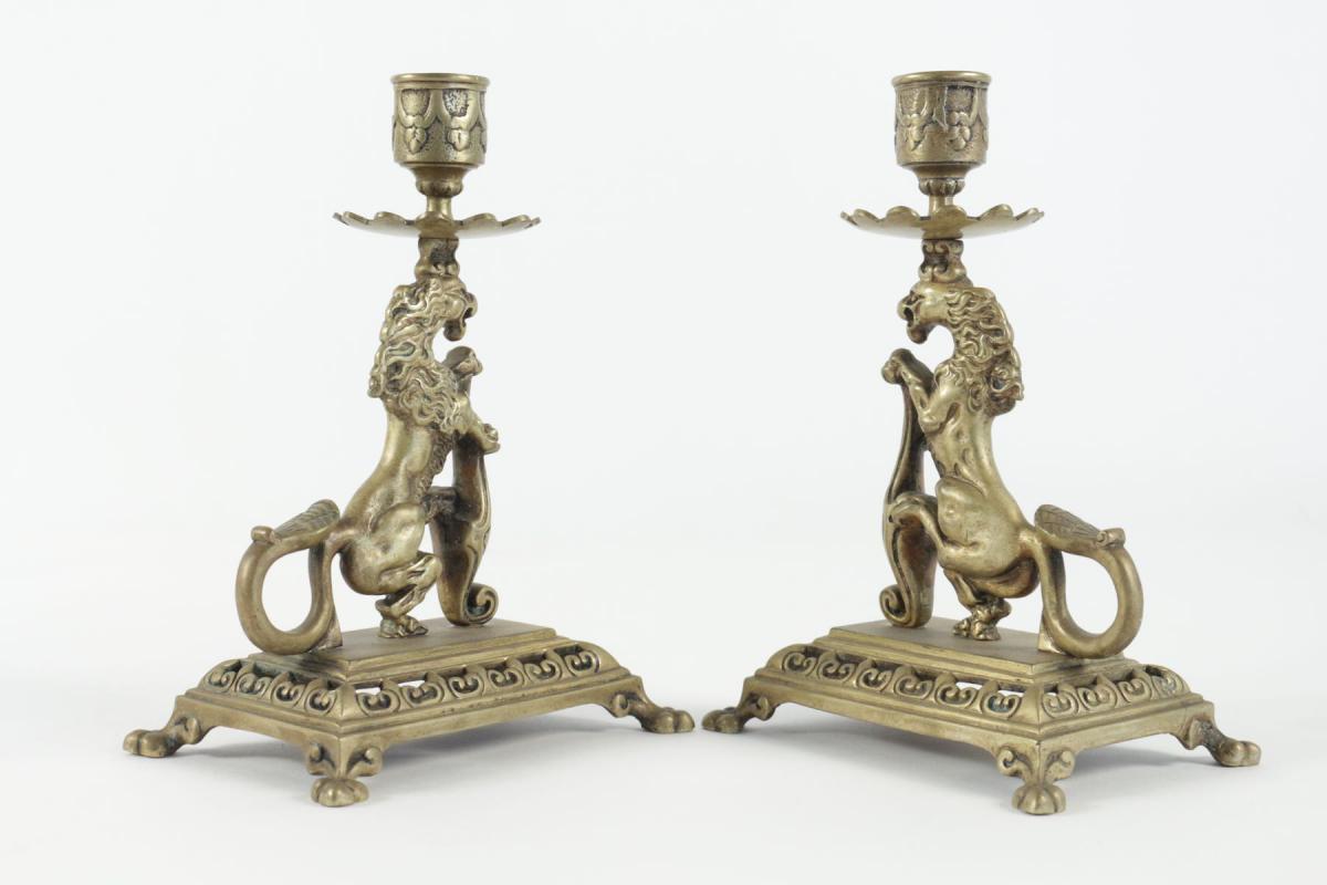 Pair Of Candlesticks From The 19th Century In Bronze -photo-2