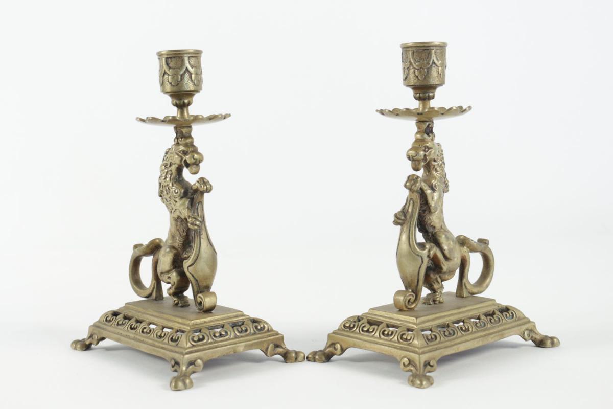 Pair Of Candlesticks From The 19th Century In Bronze -photo-3