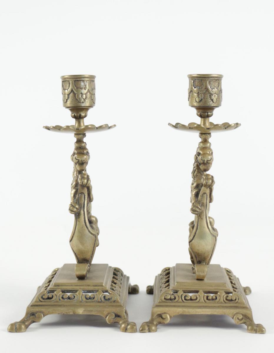 Pair Of Candlesticks From The 19th Century In Bronze -photo-4