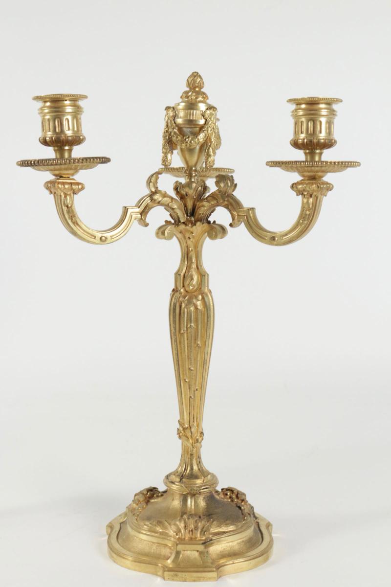 Pair Of Candelabra In The Style Of Louis XV In Gold Gilt Bronze. 19th Century. -photo-3