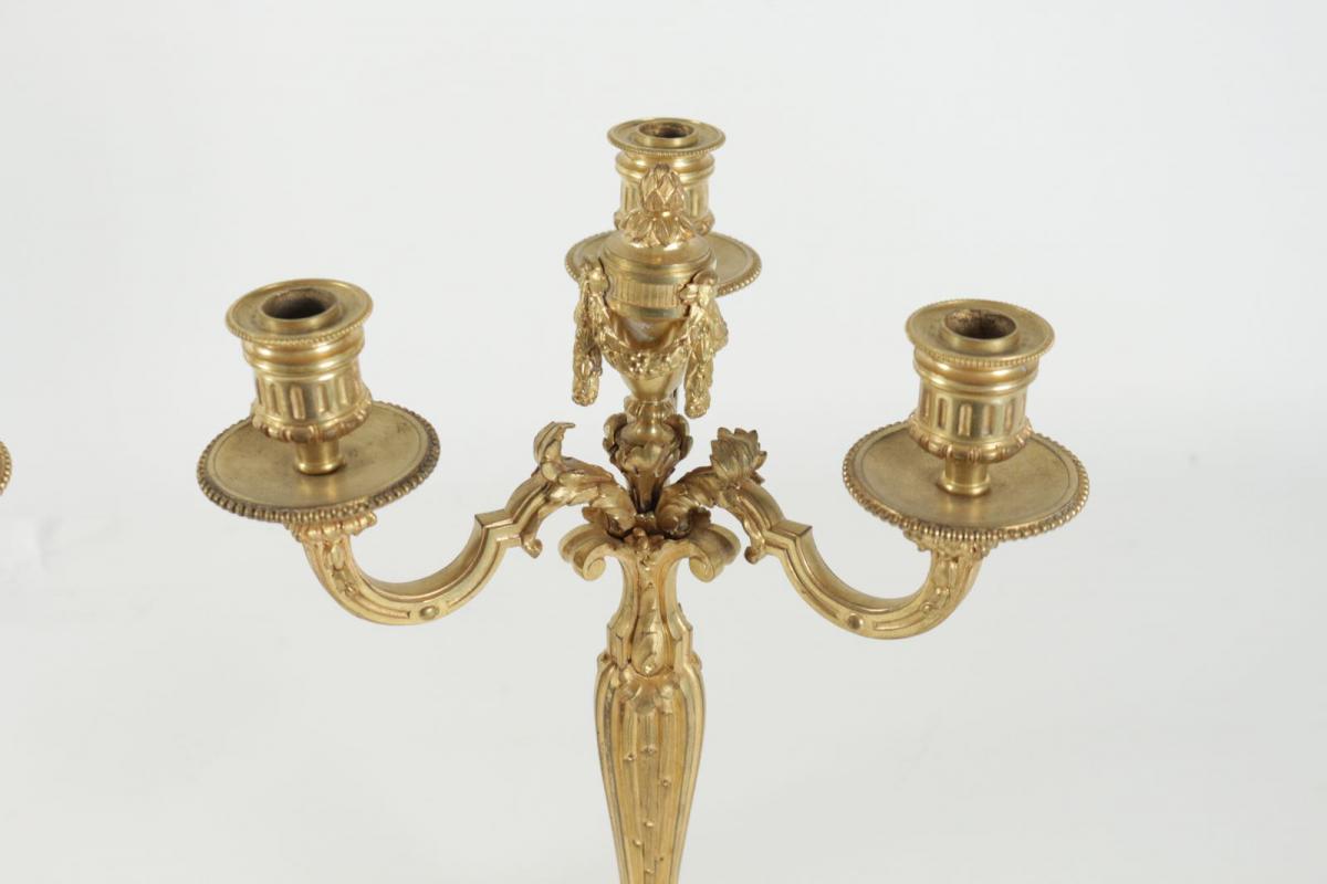 Paire De Candélabre De Style Louis XV En Bronze Doré, 19ème Siècle, Dorure d'Origine.-photo-4