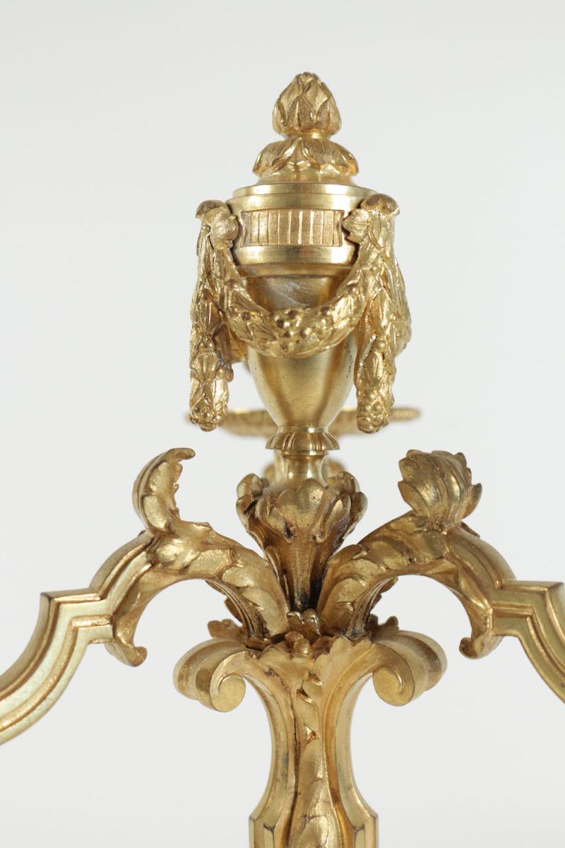 Paire De Candélabre De Style Louis XV En Bronze Doré, 19ème Siècle, Dorure d'Origine.-photo-3