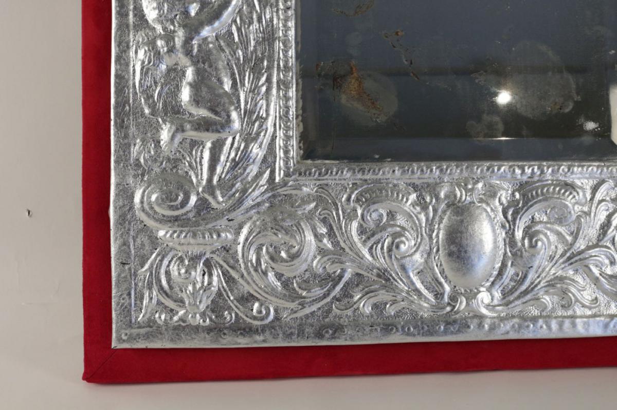 Mirror, XIXth Century, Silver Plated Silver Leaf, Napoleon III.-photo-2