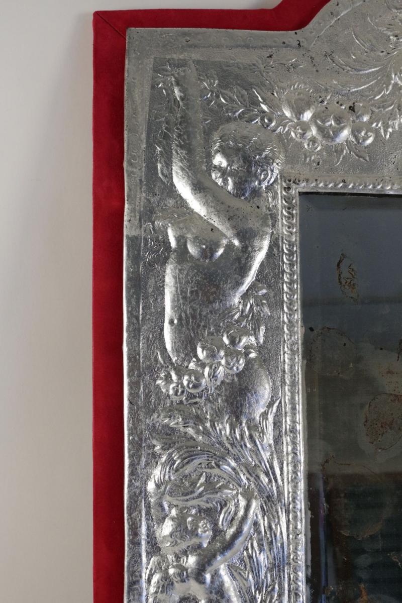 Miroir, XIXème Siècle, En Métal Argenté à La Feuille d'Argent, époque Napoléon III. -photo-3