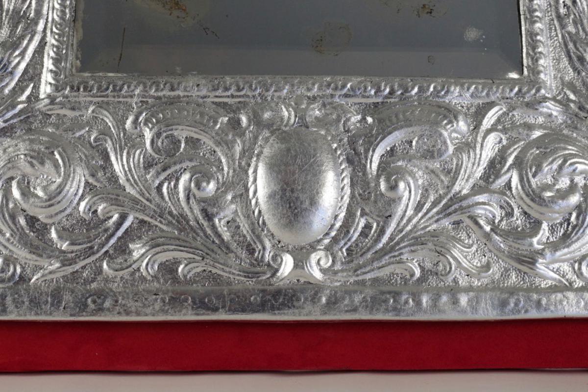 Mirror, XIXth Century, Silver Plated Silver Leaf, Napoleon III.-photo-1