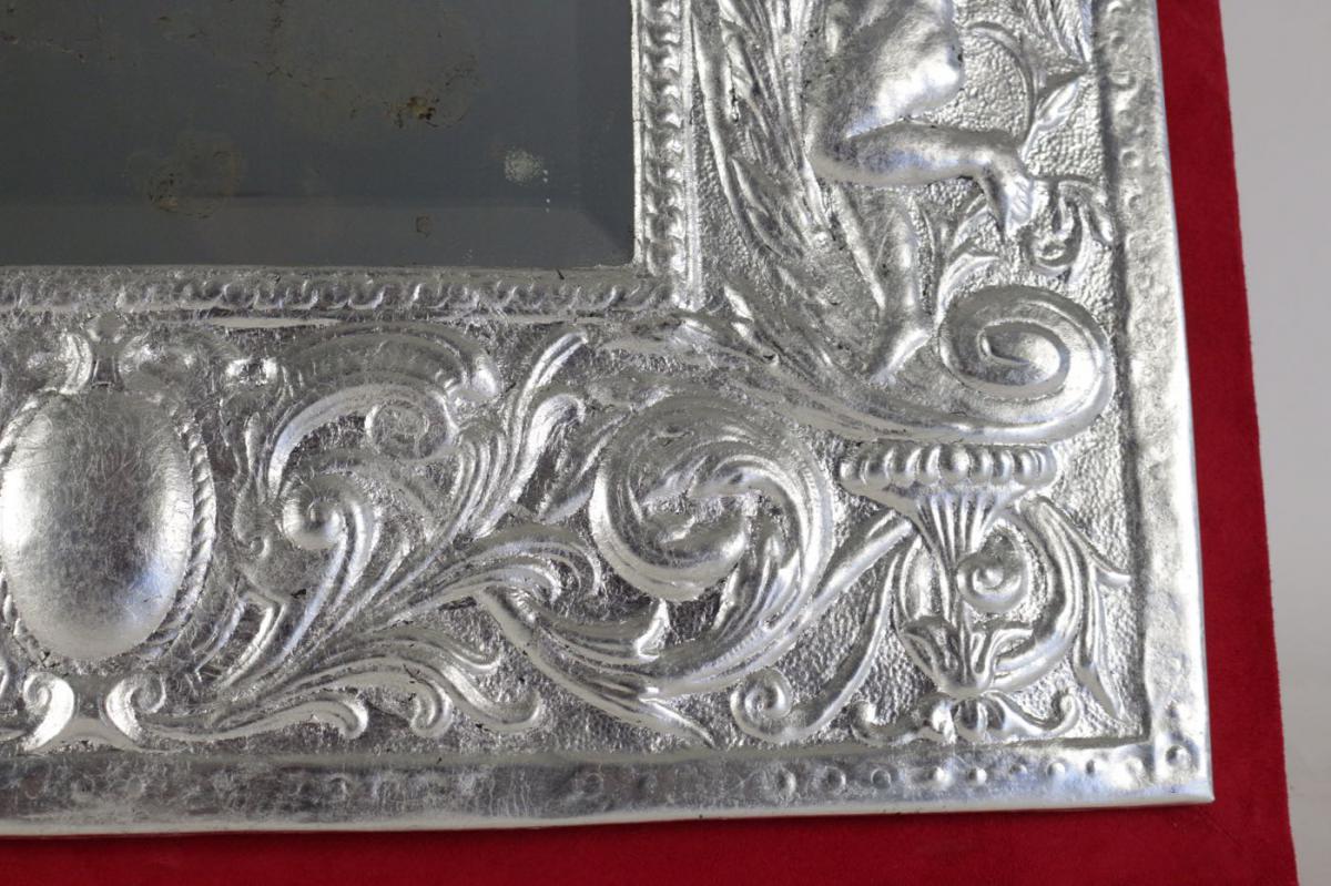 Mirror, XIXth Century, Silver Plated Silver Leaf, Napoleon III.-photo-2