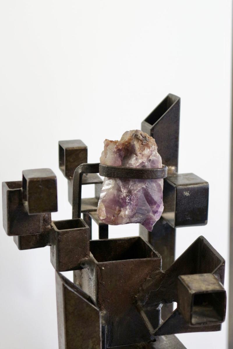 Modernist Floor Lamp, Steel, Amethyst, 1980-photo-3