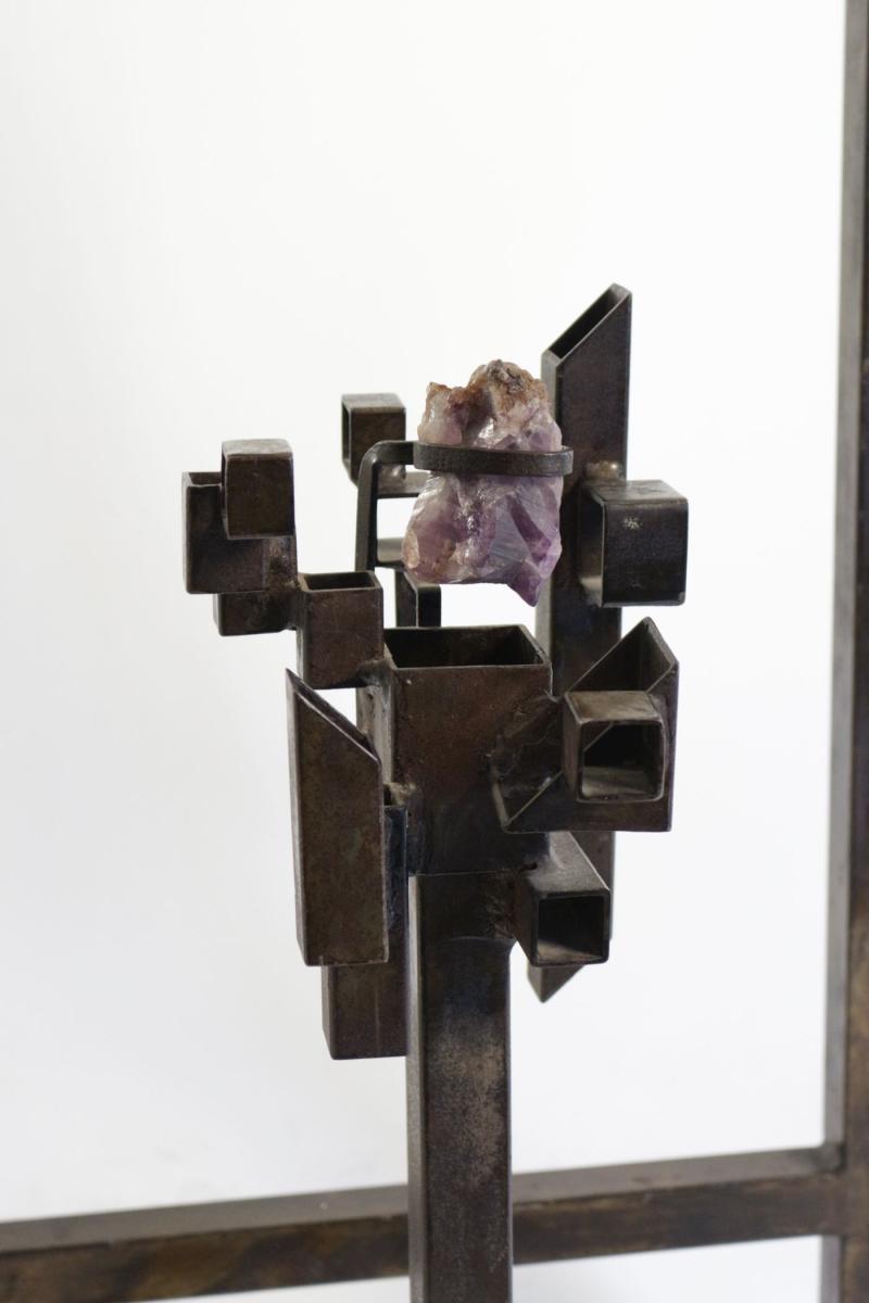 Modernist Floor Lamp, Steel, Amethyst, 1980-photo-4