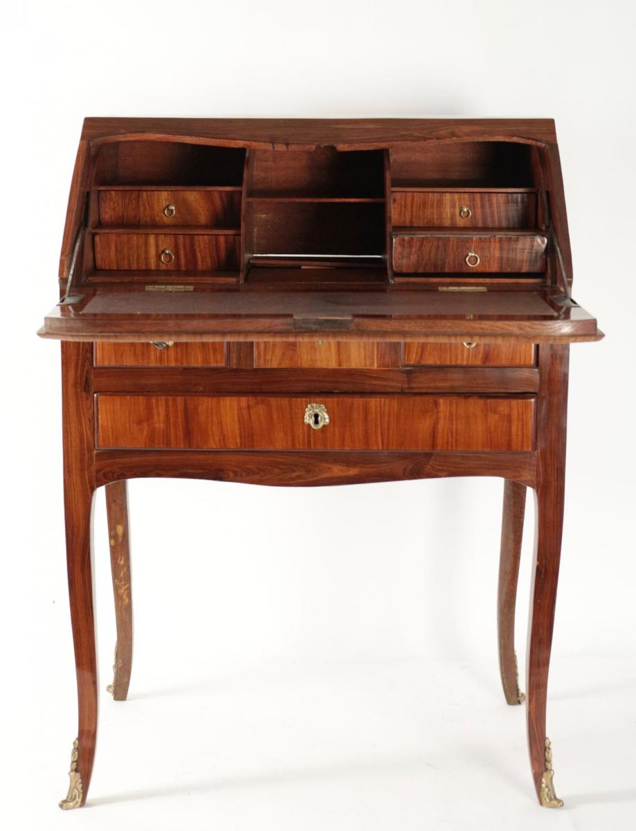 Sloping Desk, Louis XV Style, Precious Wood Veneer, 19th Century-photo-3