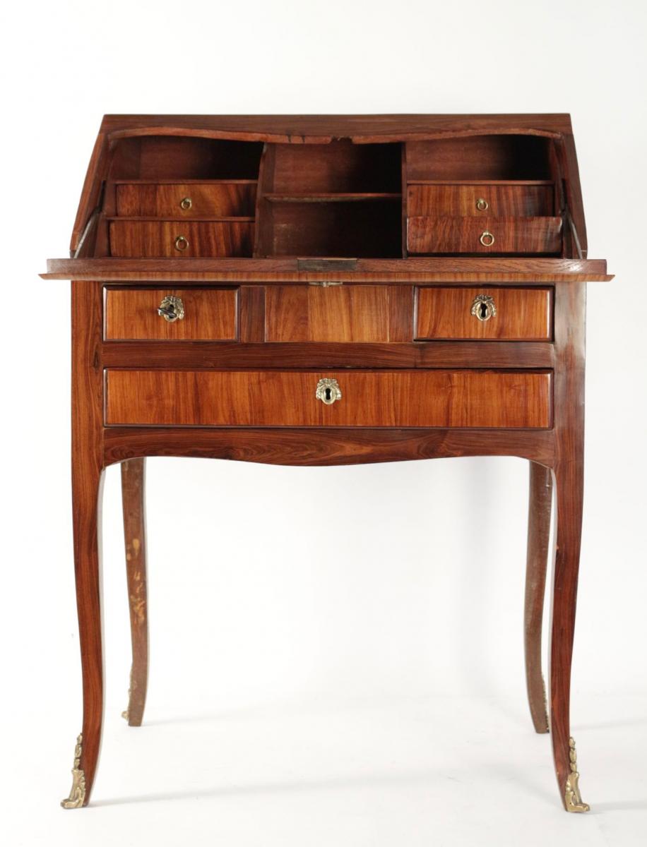 Sloping Desk, Louis XV Style, Precious Wood Veneer, 19th Century-photo-2
