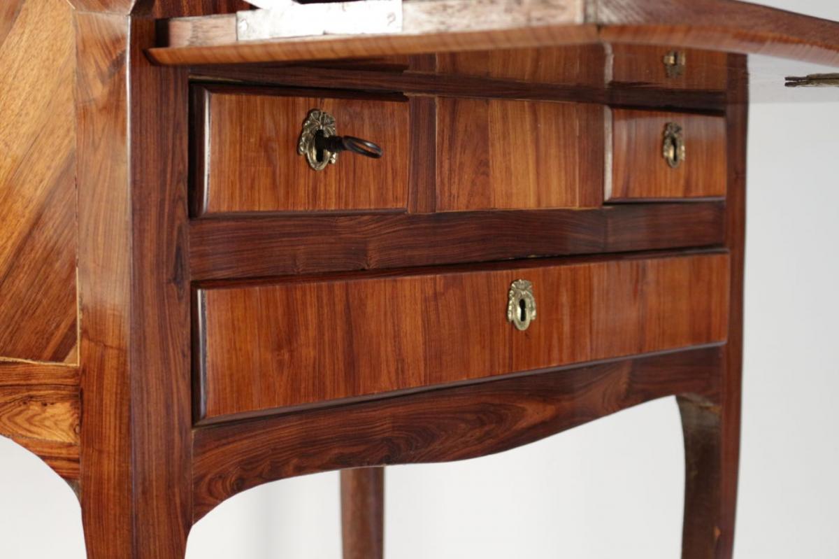 Bureau De Pente, Style Louis XV, Placage De Bois Précieux, 19ème Siècle-photo-3