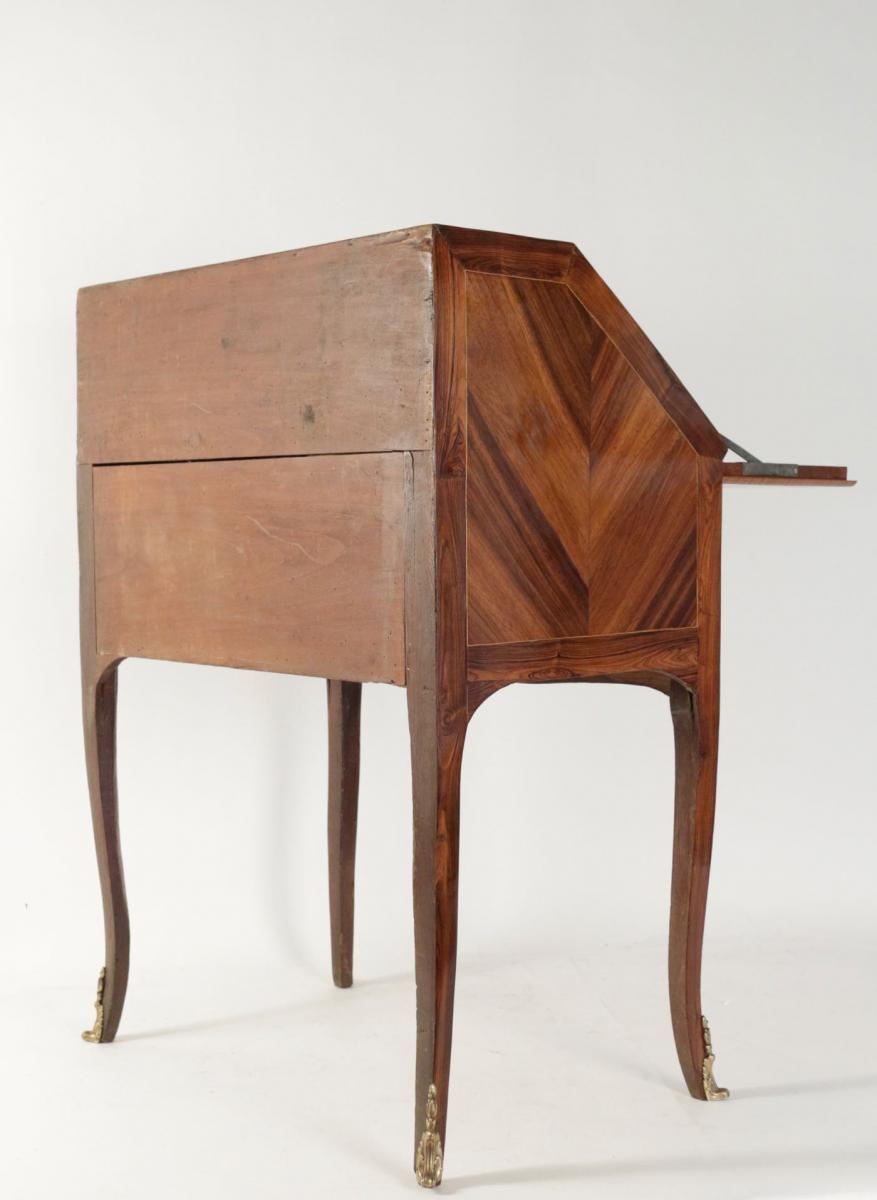 Bureau De Pente, Style Louis XV, Placage De Bois Précieux, 19ème Siècle-photo-5