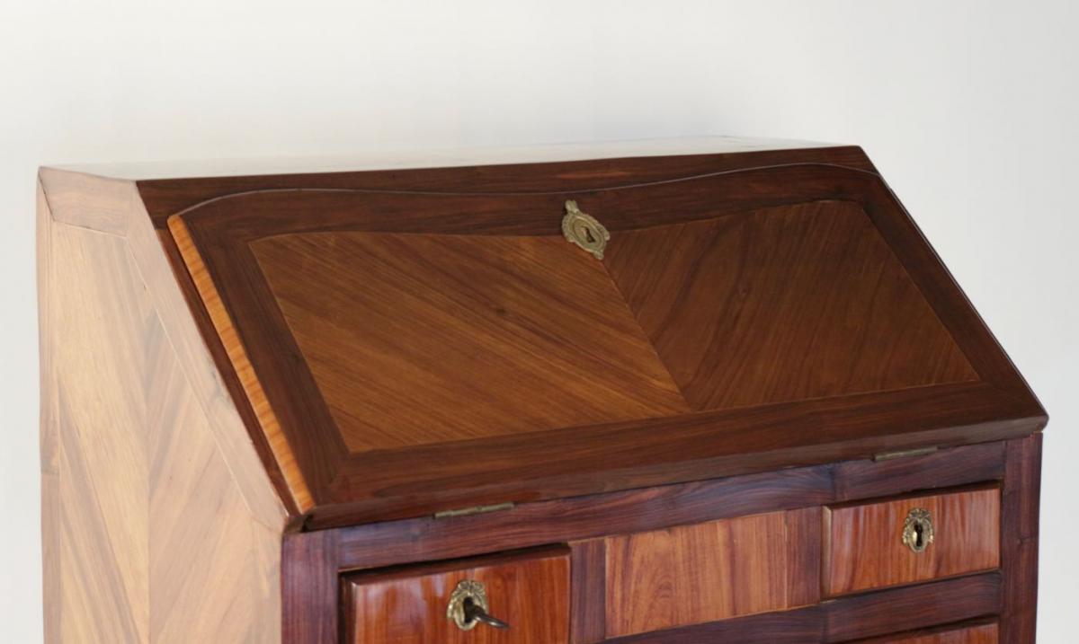 Bureau De Pente, Style Louis XV, Placage De Bois Précieux, 19ème Siècle-photo-7