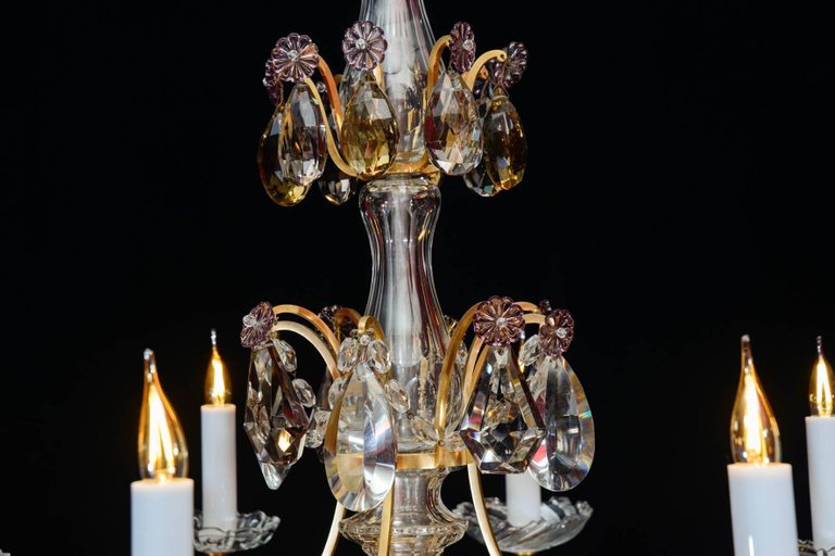 Lustre, Maison Baguès, 1940, 12 Lumières, Pampilles De Cristal, Grande Décoration-photo-5