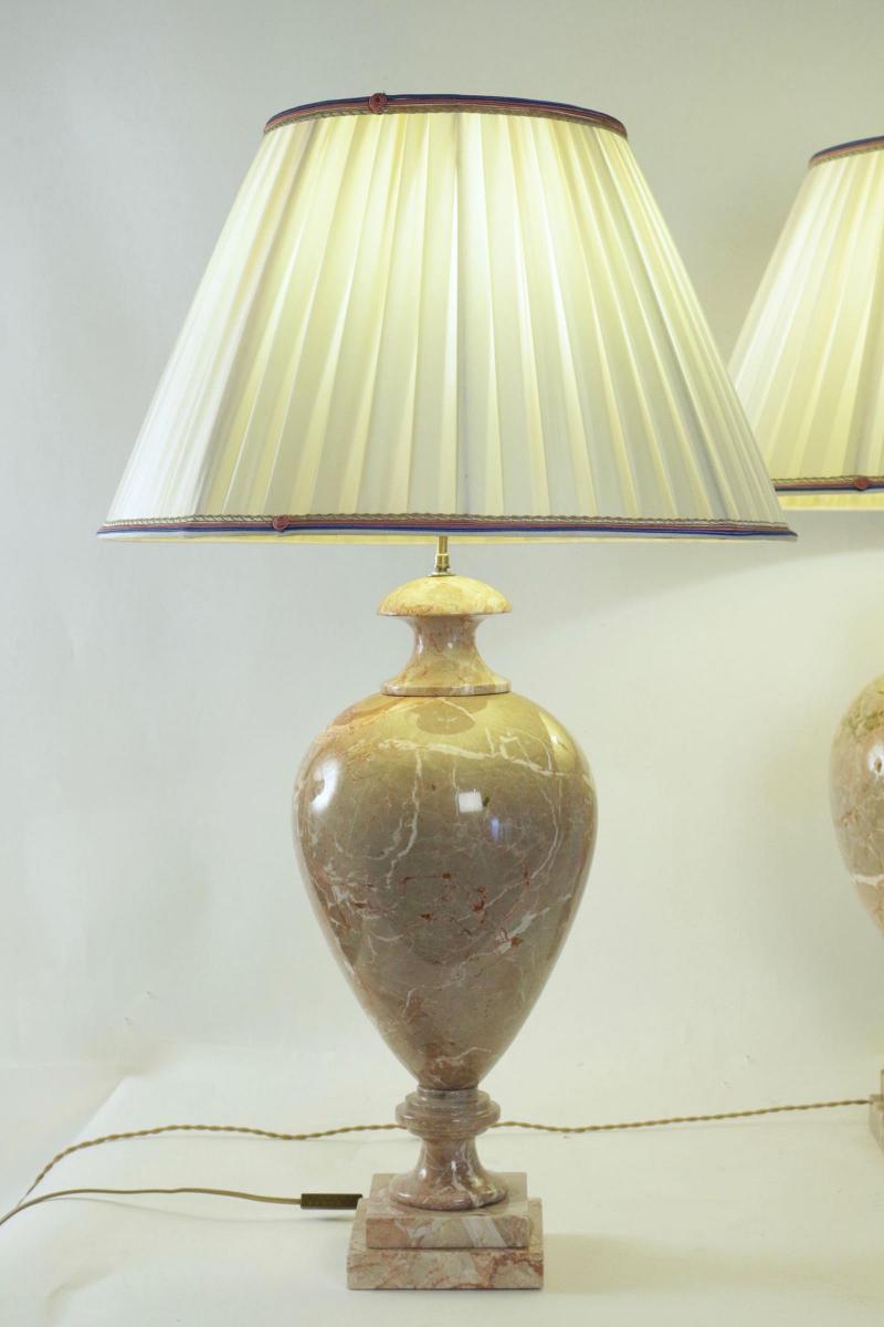 Pair Of Marble Lamps, 20th Century-photo-2