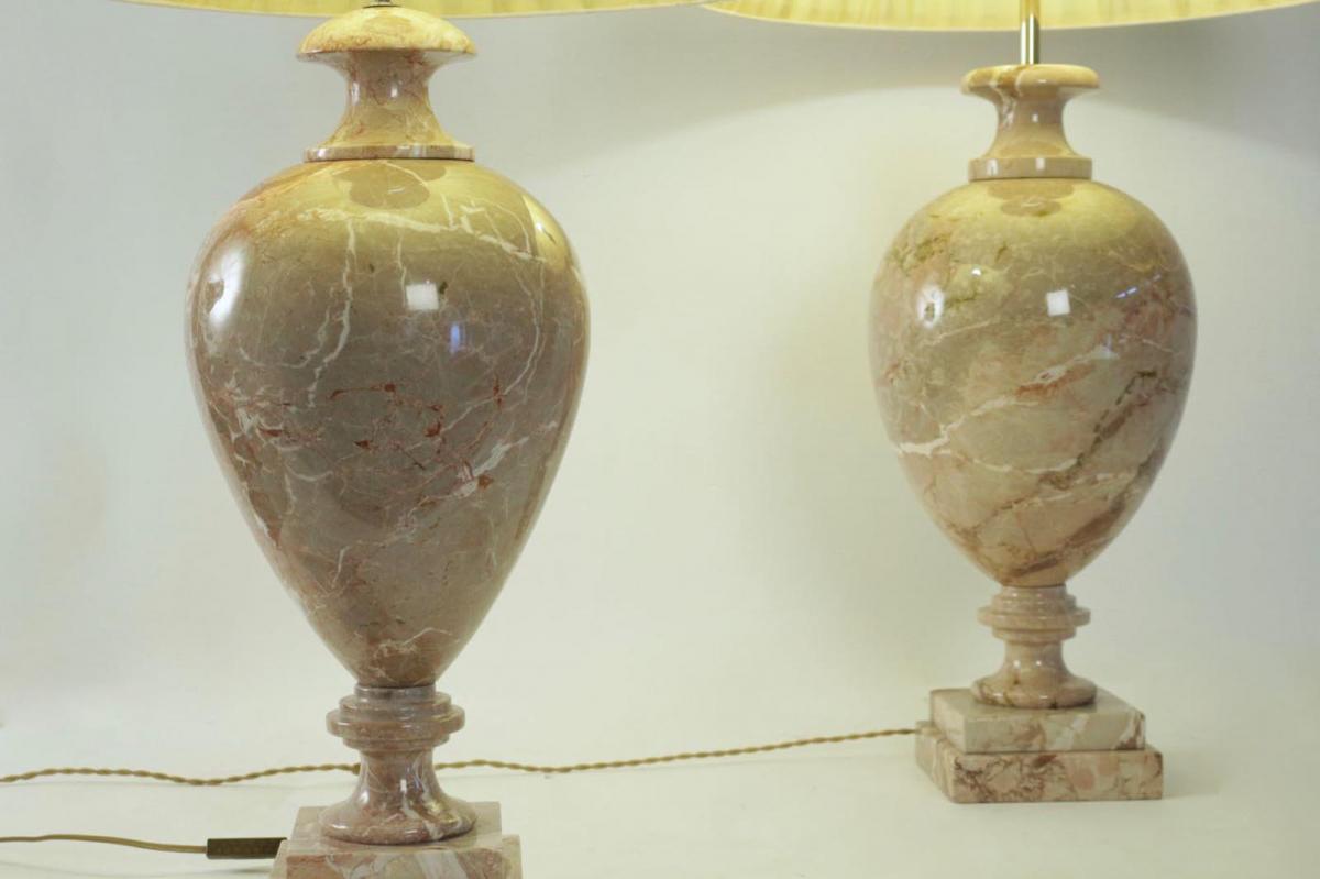 Pair Of Marble Lamps, 20th Century-photo-3