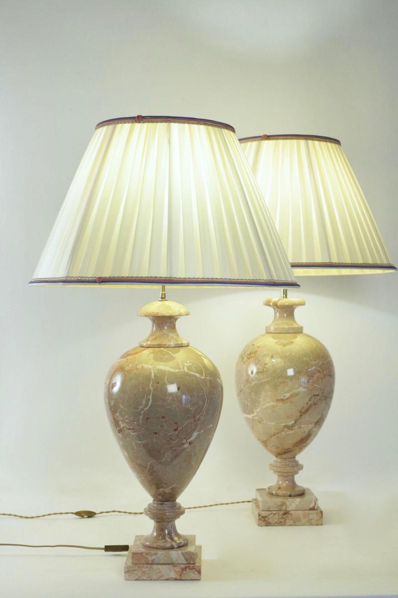 Pair Of Marble Lamps, 20th Century-photo-4