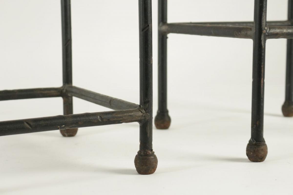 Two Consoles, Wrought Iron Girdles Top Glass-photo-4