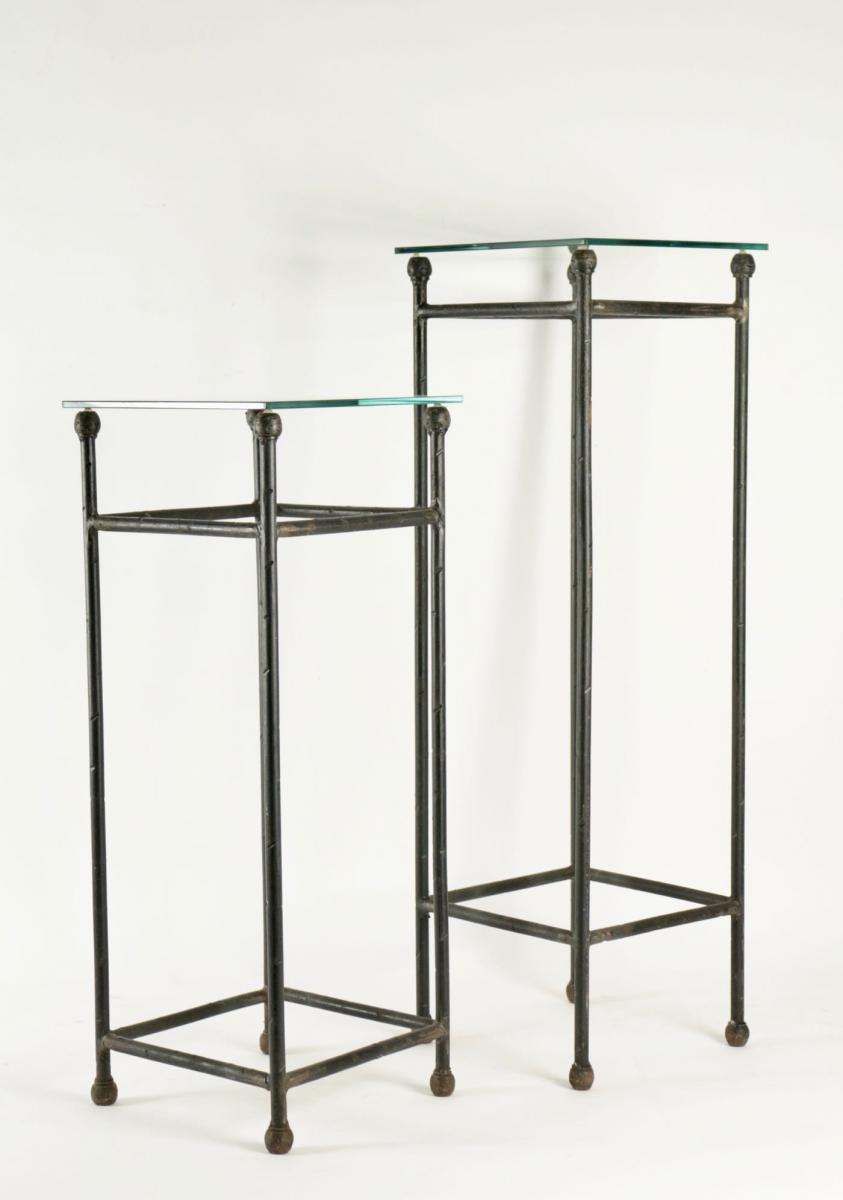 Two Consoles, Wrought Iron Girdles Top Glass-photo-4