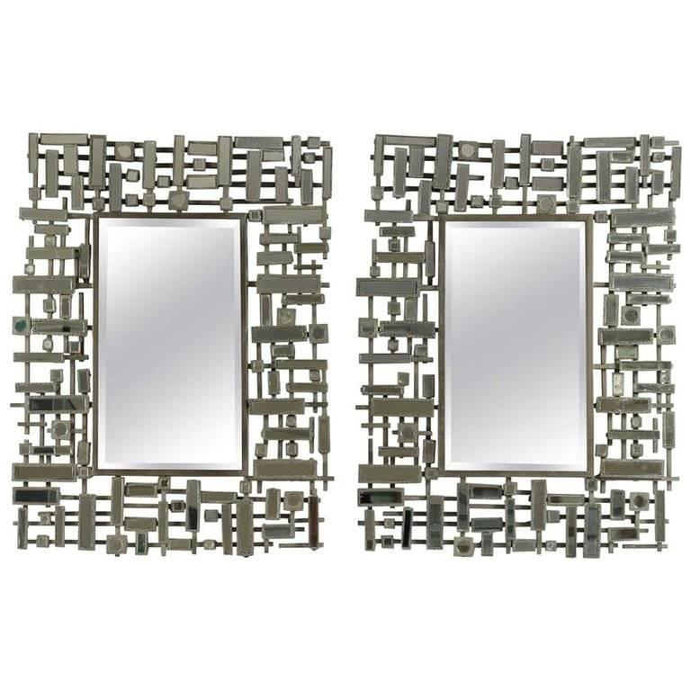 Pair Of Mirrors, Modern Art, Steel And Resin, XXth