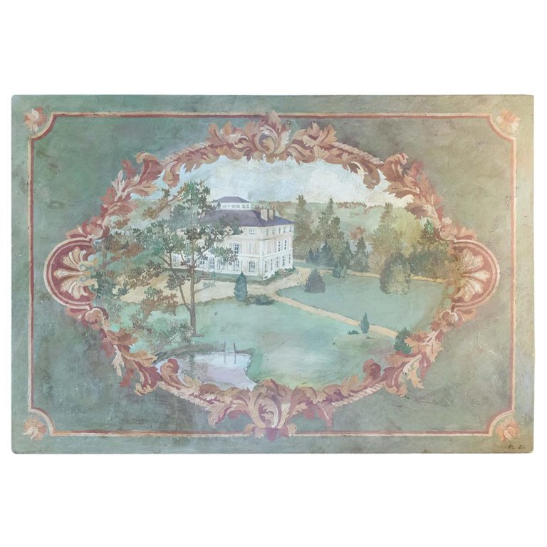 Toile Peinte Du XXème Siècle Dans Le Goût De l'Antiquité, Représentant Le Château De La Marche 
