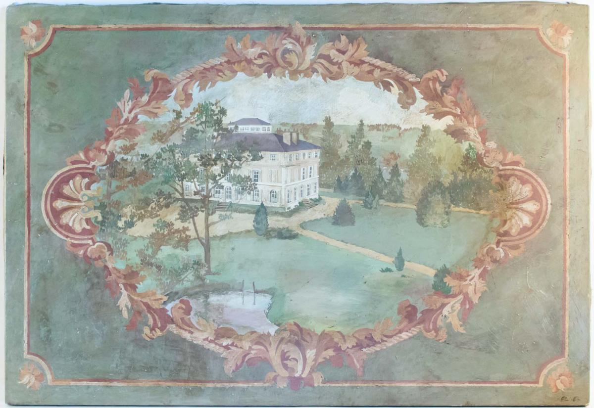Toile Peinte Du XXème Siècle Dans Le Goût De l'Antiquité, Représentant Le Château De La Marche -photo-2