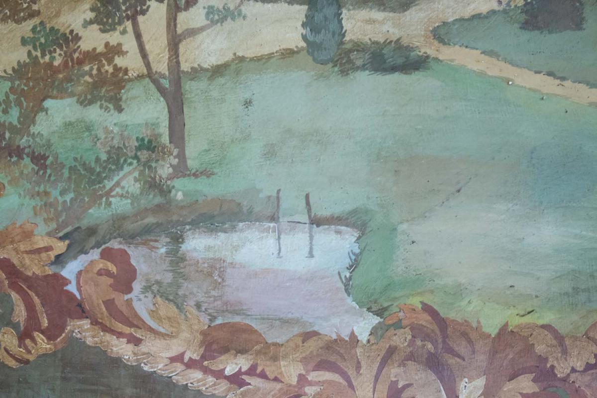 Toile Peinte Du XXème Siècle Dans Le Goût De l'Antiquité, Représentant Le Château De La Marche -photo-3
