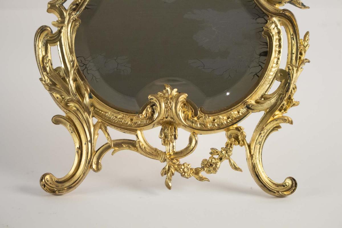 Miroir De Table En Bronze Doré d'Origine, d'époque Napoléon III, Style Louis XV, 19ème Siècle-photo-2