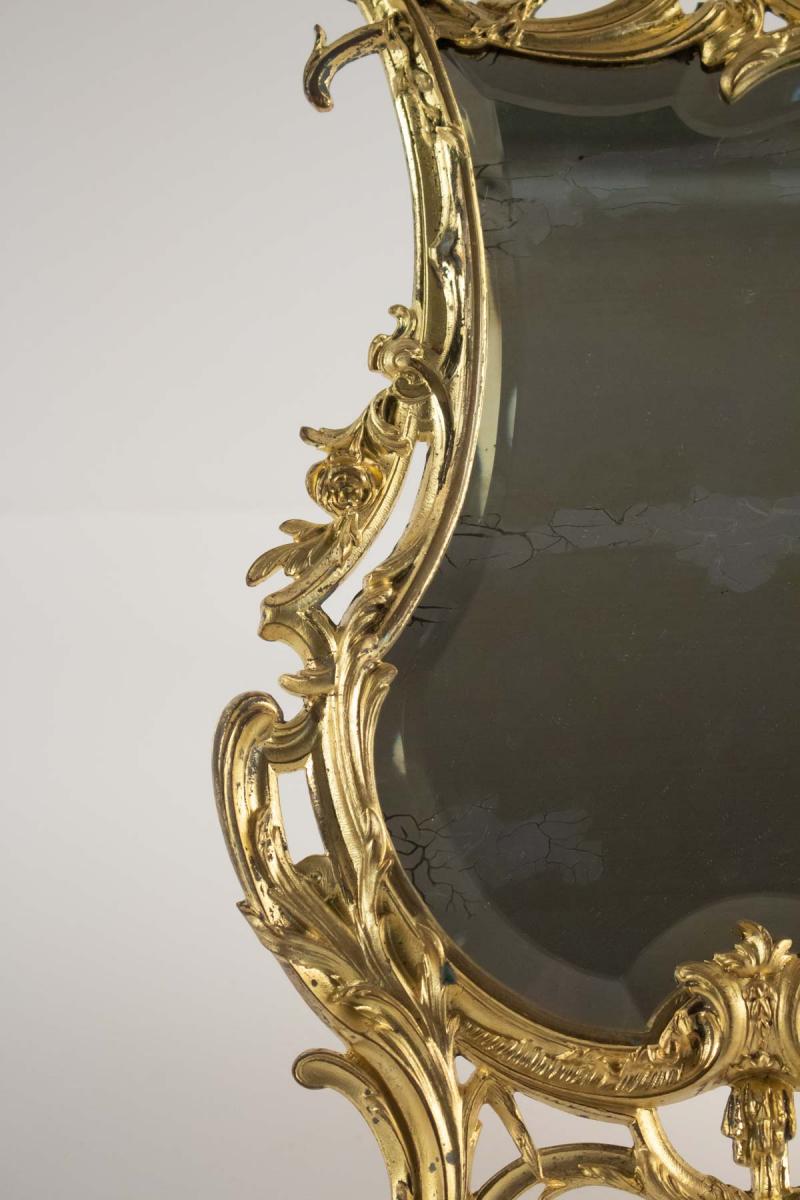 Miroir De Table En Bronze Doré d'Origine, d'époque Napoléon III, Style Louis XV, 19ème Siècle-photo-4