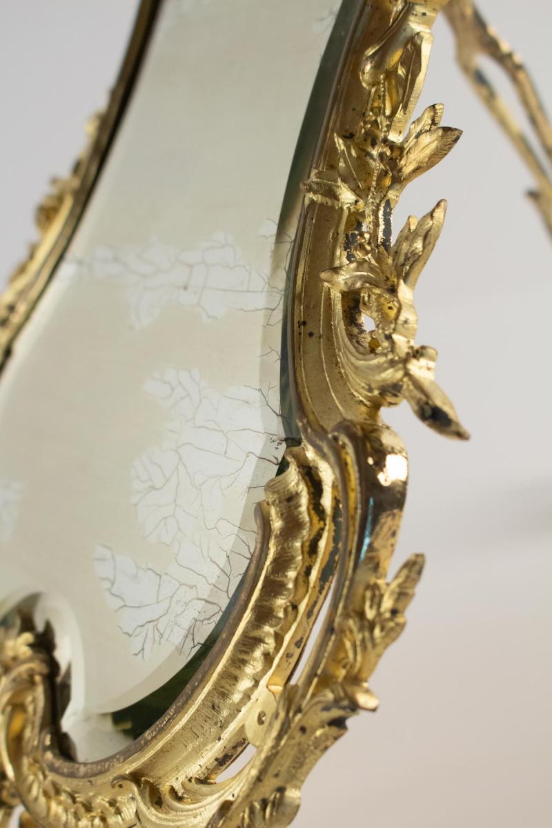 Table Mirror Gilt Bronze Original, Napoleon III, Louis XV Style, 19th Century-photo-2