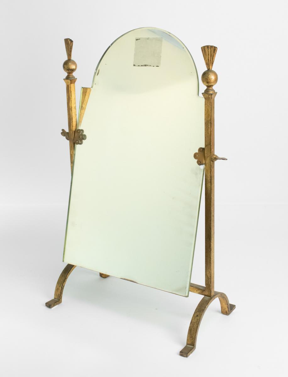 Miroir En Fer Forgé Doré, Néoclassique Des Années 1960, Mid Century Art 