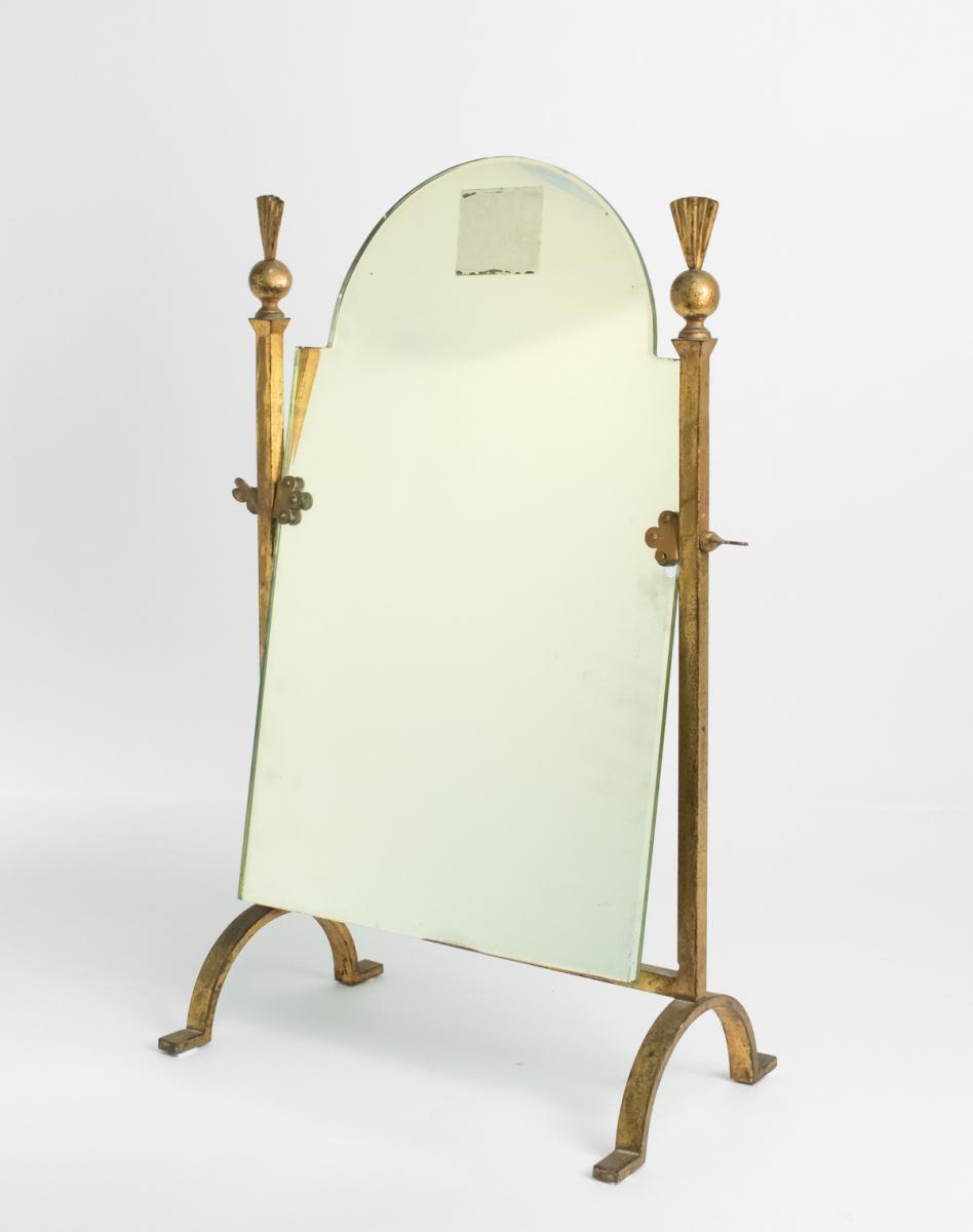 Miroir En Fer Forgé Doré, Néoclassique Des Années 1960, Mid Century Art -photo-2