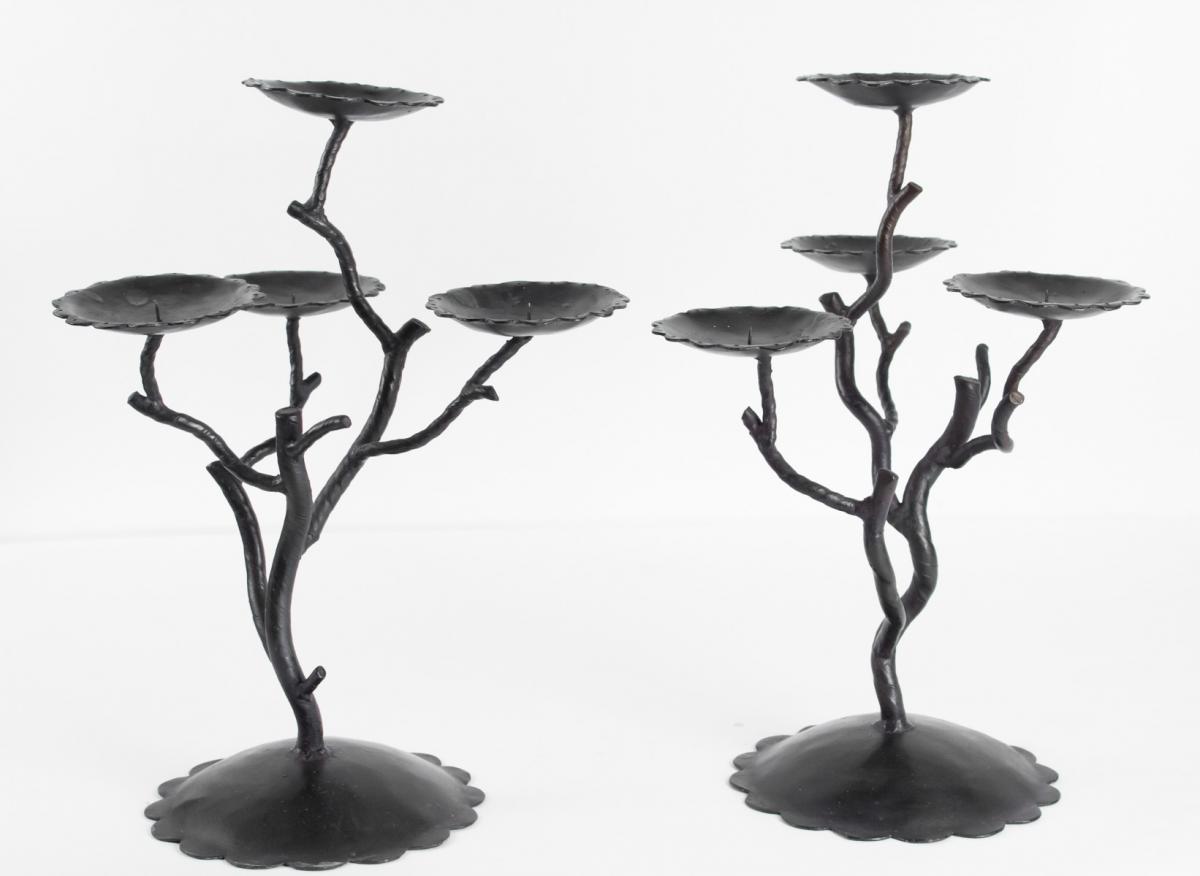 Pair Of Candelabra 4 Branches, XXth Century, Modern Art