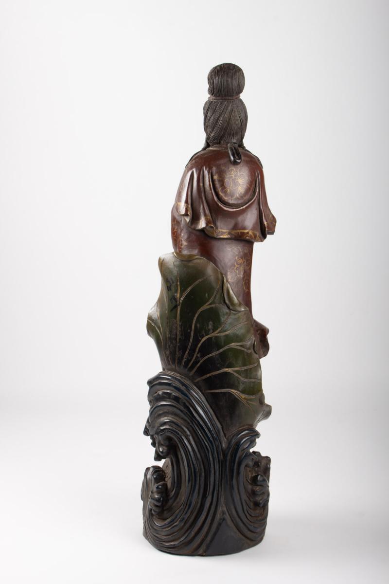 Guanyin En Bois Sculpté Et Polichromie, Chine, Début Du XXème Siècle, Art d'Asie-photo-2