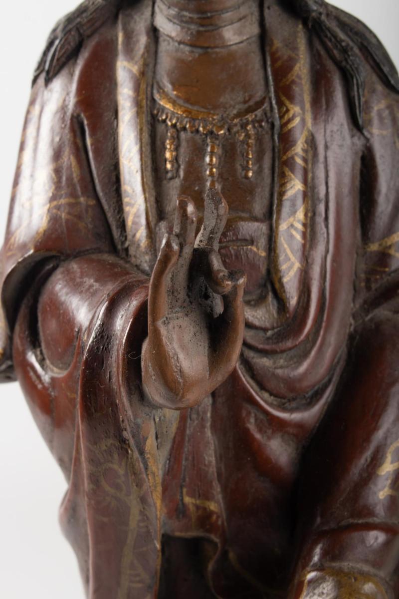 Guanyin En Bois Sculpté Et Polichromie, Chine, Début Du XXème Siècle, Art d'Asie-photo-5