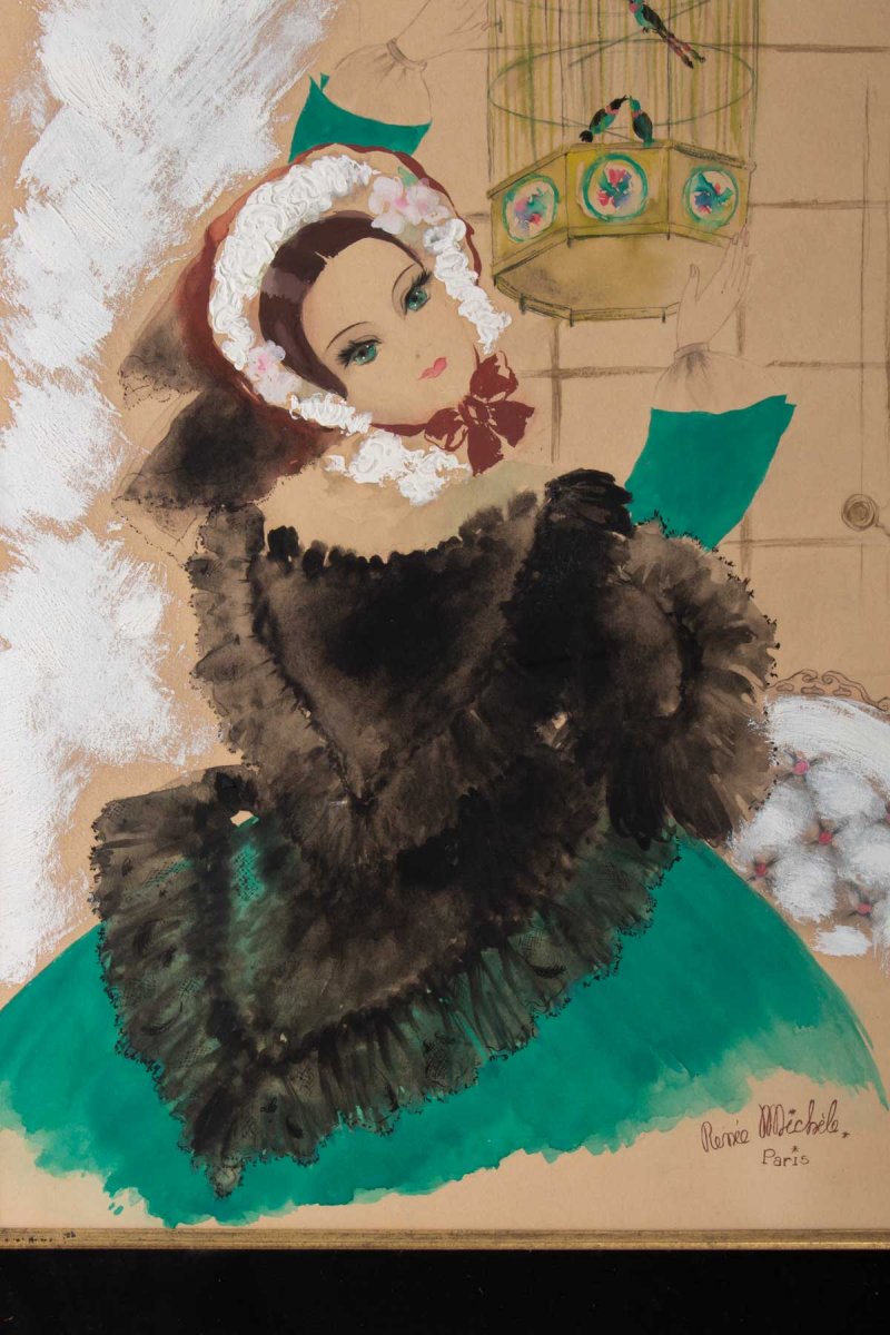 Watercolor, Belle Epoque, 1900-1920, Signed Renée Michèle, Paris-photo-3