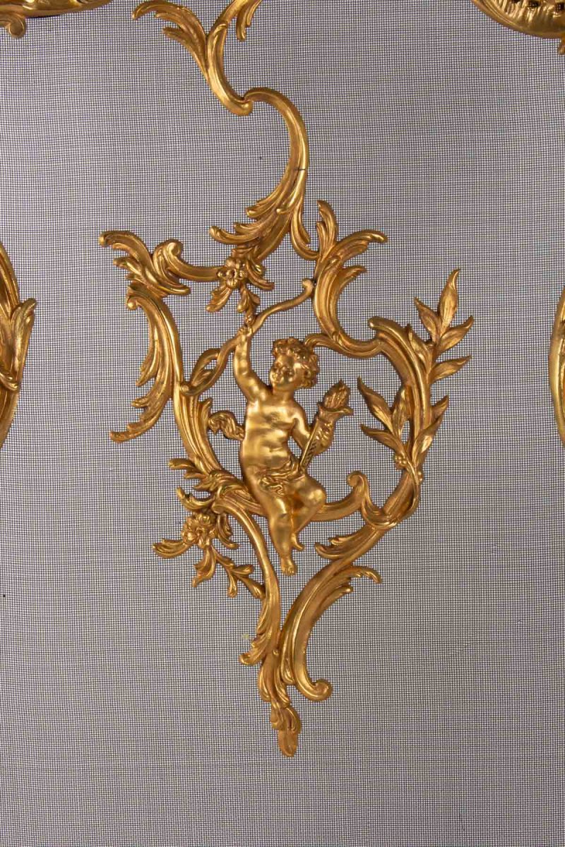 Important Pare Feu En Broze Doré Du XIXème Siècle, Epoque Napoléon III, Grande Décoration-photo-2