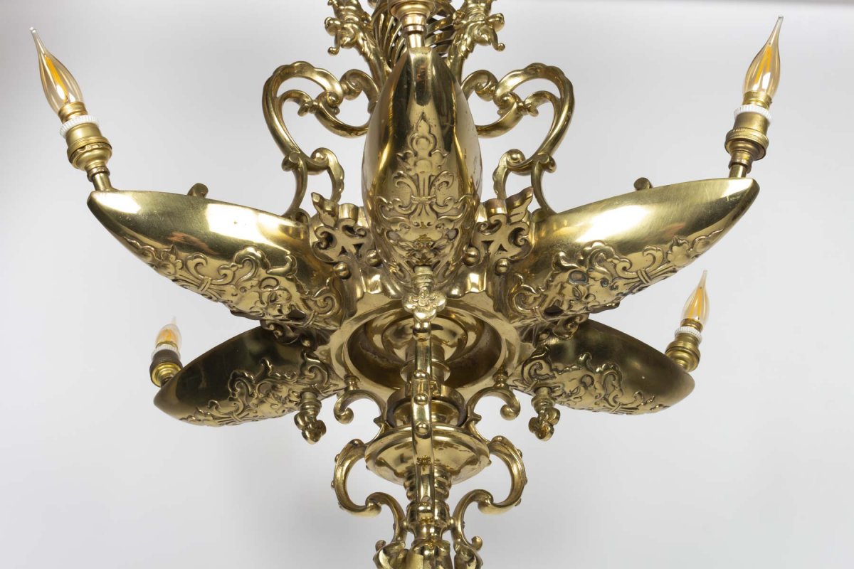 Lustre En Bronze Doré d'Epoque Napoléon III, 6 Lumières-photo-3