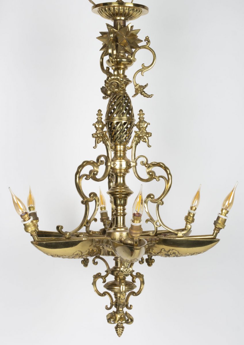 Lustre En Bronze Doré d'Epoque Napoléon III, 6 Lumières-photo-4