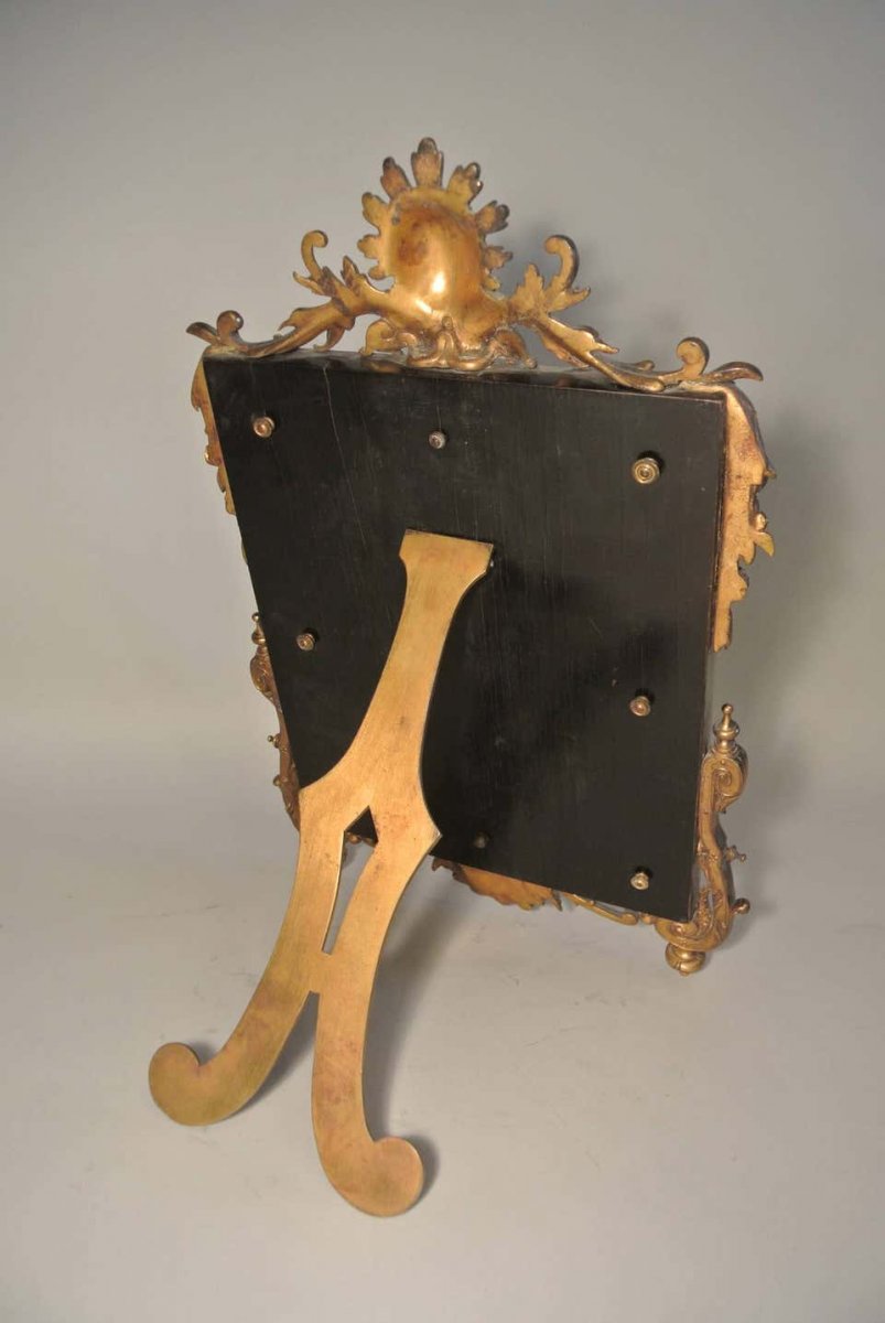 Table Mirror Ormolu On Ebony, Beveled Mirror And Gilded Bronze-photo-1