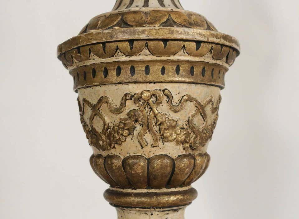  Pique Cierge En Bois Sculpté Laqué Et Doré, 19ème Siècle, Epoque Napoléon III-photo-2