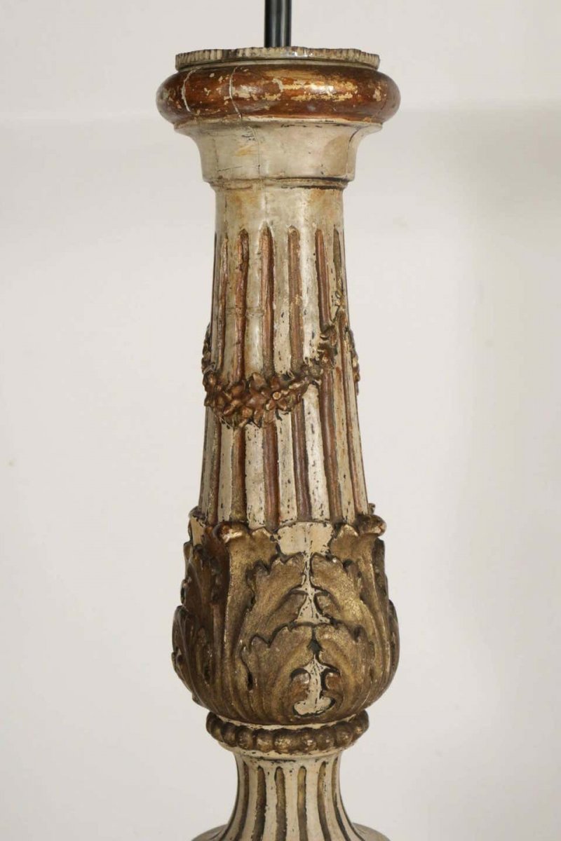  Pique Cierge En Bois Sculpté Laqué Et Doré, 19ème Siècle, Epoque Napoléon III-photo-3