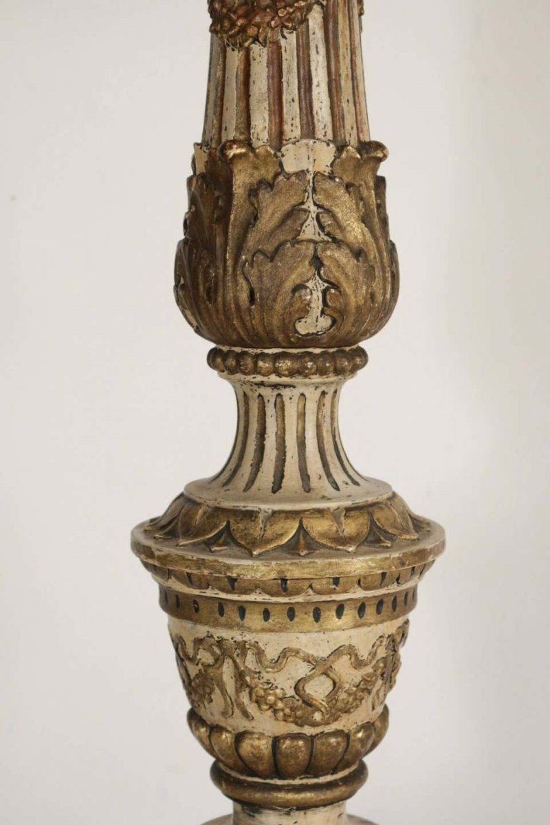 Candle Stick In Sculpted In Lacquer And Good Solid Wood, 19th Century, Napoleon III Period-photo-1