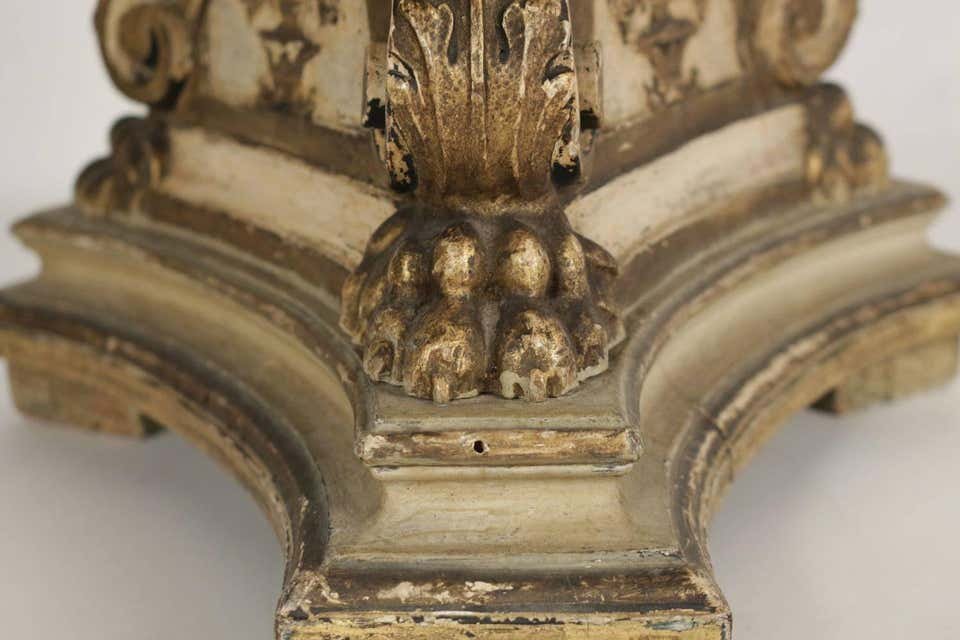  Pique Cierge En Bois Sculpté Laqué Et Doré, 19ème Siècle, Epoque Napoléon III-photo-3