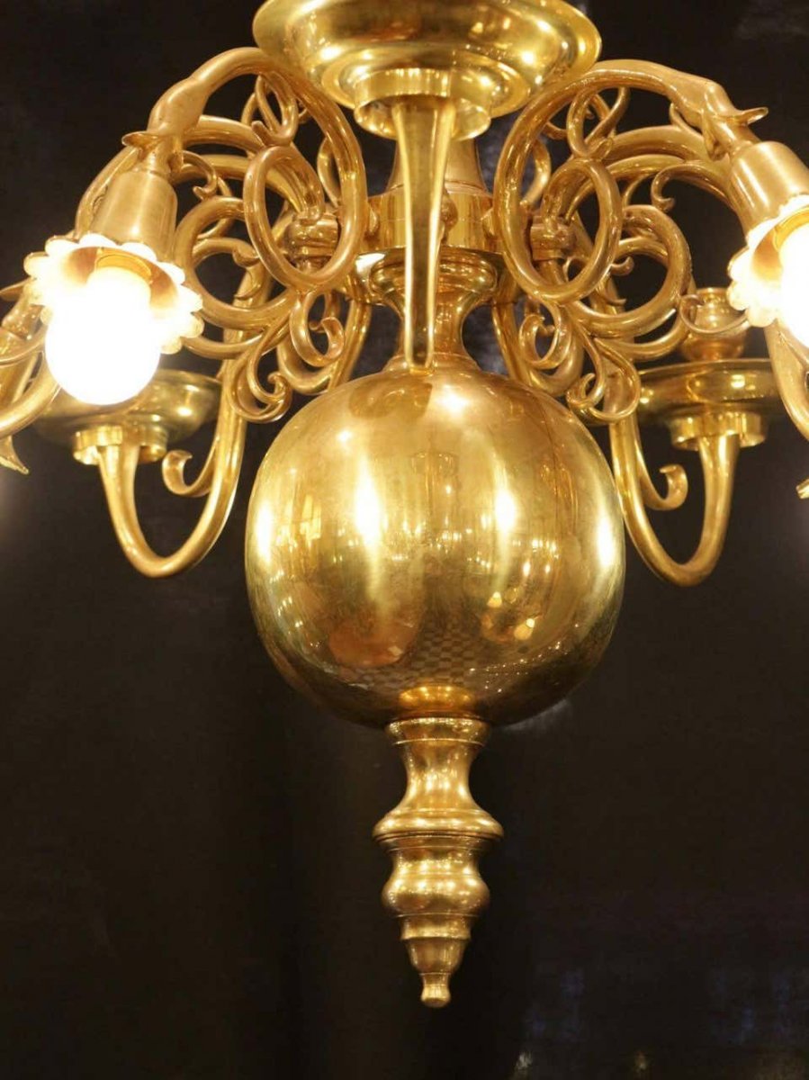  Superior Quality Solid Brass Dutch Style Chandelier From The 19th Century -photo-2