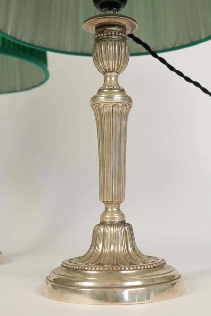 Two Silver Plated Candle Stick Conversions To Lamps -photo-1