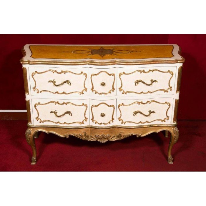 Italian Commode From The 1950's In Wood And Gold Gilt. Very Pretty Design.-photo-2