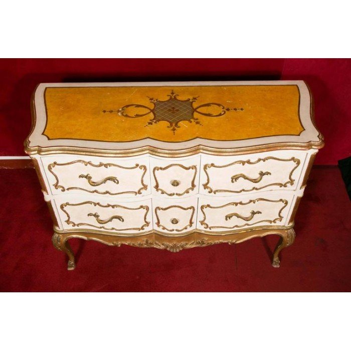 Italian Commode From The 1950's In Wood And Gold Gilt. Very Pretty Design.-photo-4